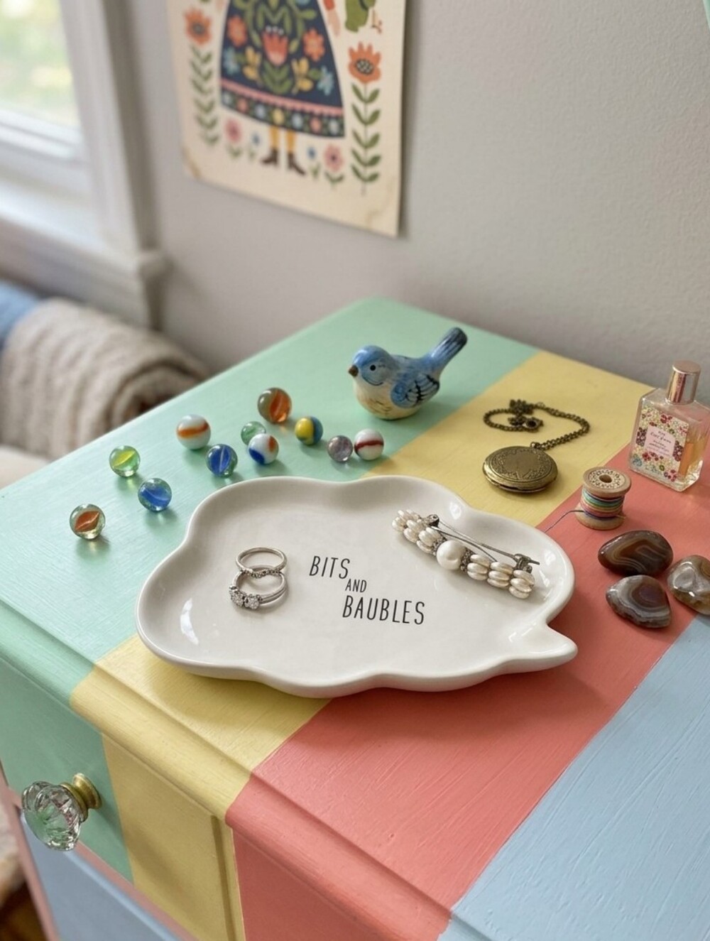 Bits and baubles jewelry White trinket tray Dish